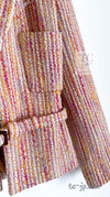 CHANEL 01A Orange Yellow Magenta Belt Jacket 34 36 シャネル オレンジ イエロー マルチ カラー ロゴ ベルト ツイード ジャケット 即発