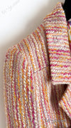 CHANEL 01A Orange Yellow Magenta Belt Jacket 34 36 シャネル オレンジ イエロー マルチ カラー ロゴ ベルト ツイード ジャケット 即発