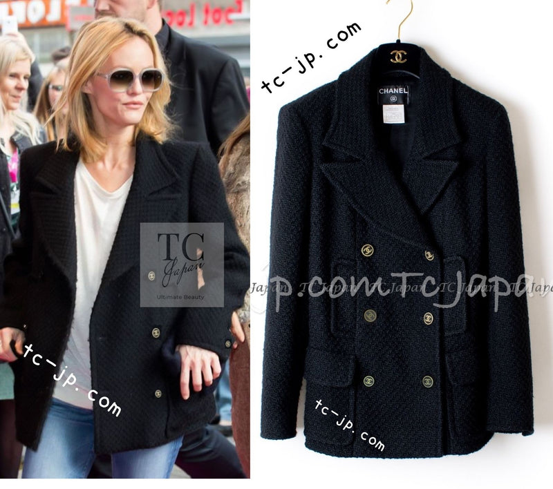 CHANEL 01A Black Double Wool Jacket Coat 38 シャネル ブラック ウール ダブル ジャケット コート 即発