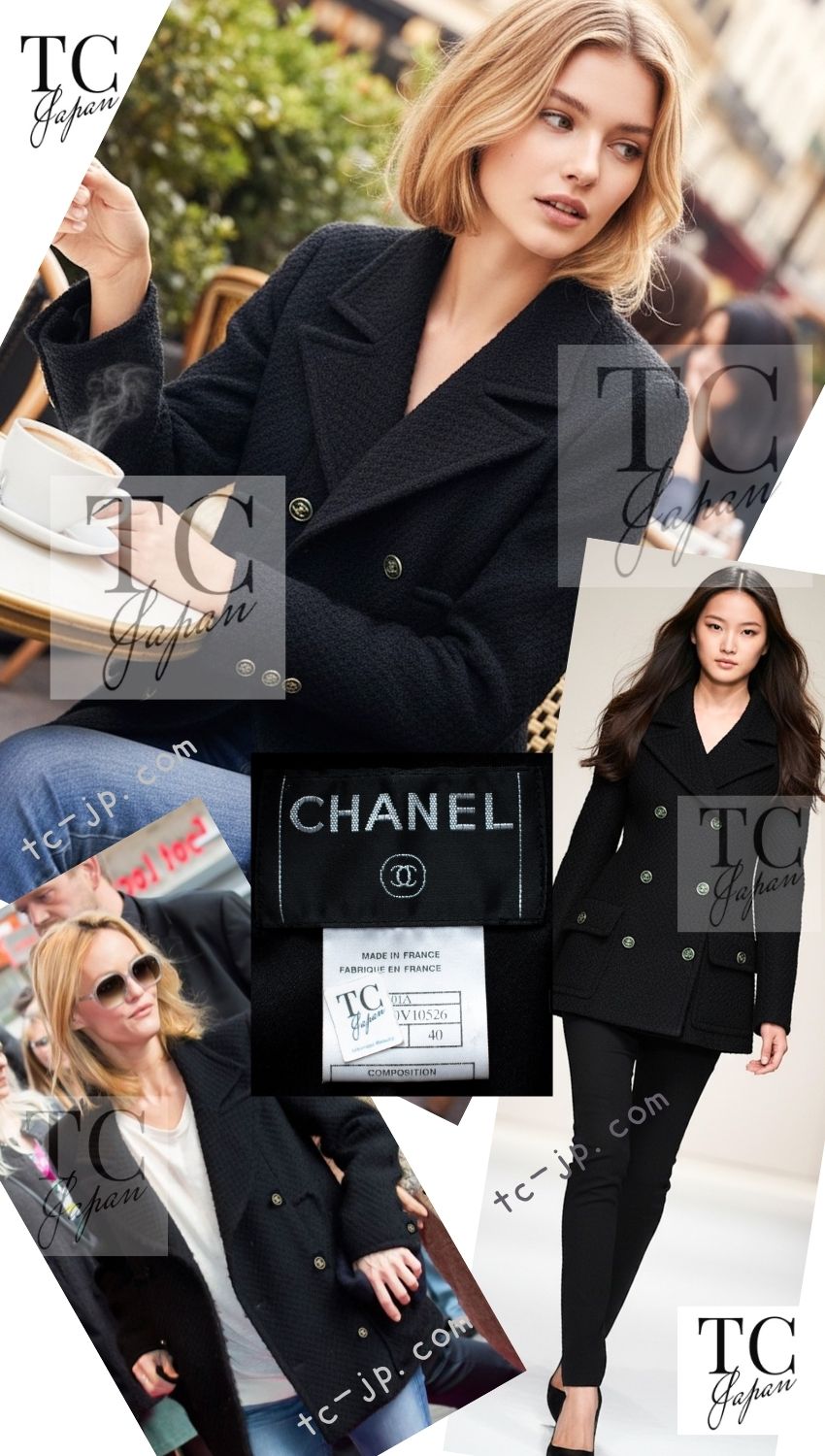シャネル ジャケット コート CHANEL ブラック ウール ダブル 01A Black
