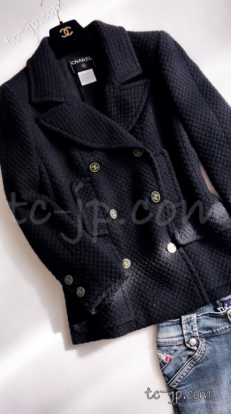 CHANEL 01A Black Double Wool Jacket Coat 38 シャネル ブラック ウール ダブル ジャケット コート 即発