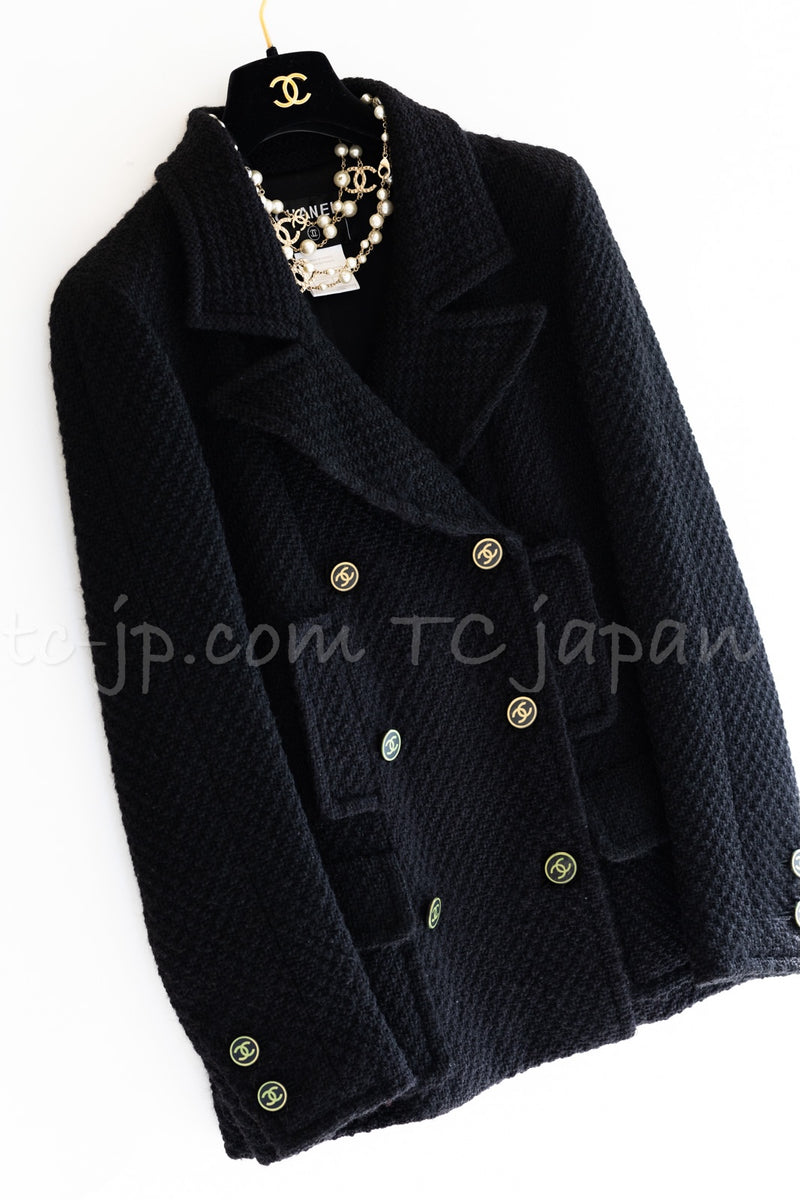 CHANEL 01A Black Double Wool Jacket Coat 38 シャネル ブラック ウール ダブル ジャケット コート 即発