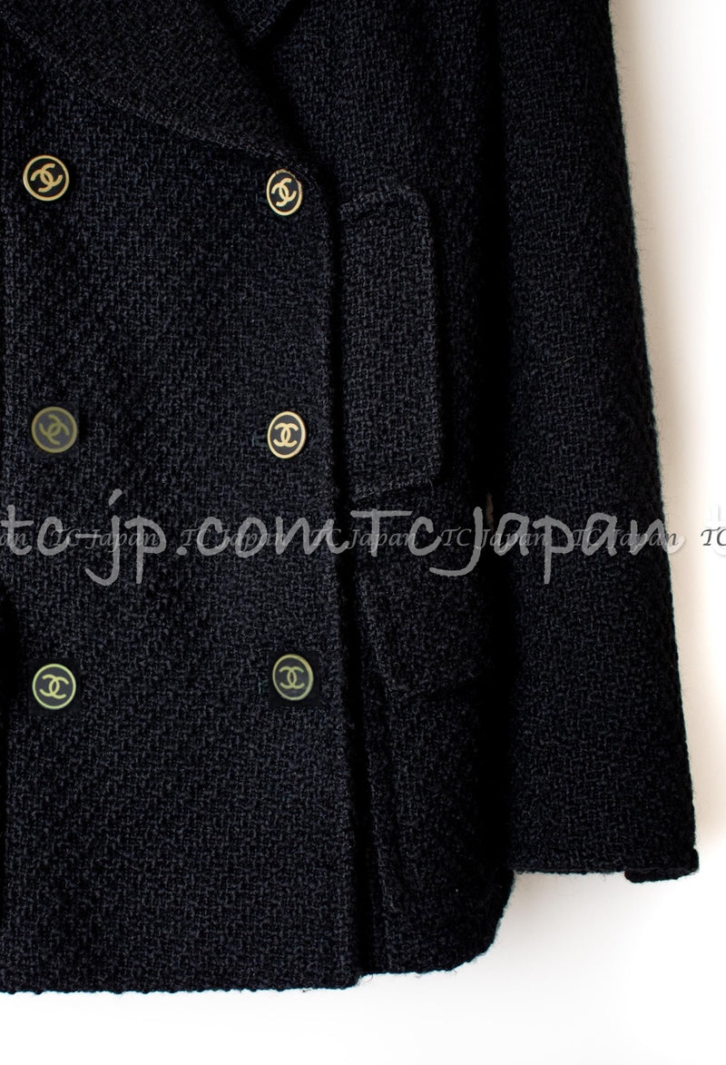 CHANEL 01A Black Double Wool Jacket Coat 38 シャネル ブラック ウール ダブル ジャケット コート 即発