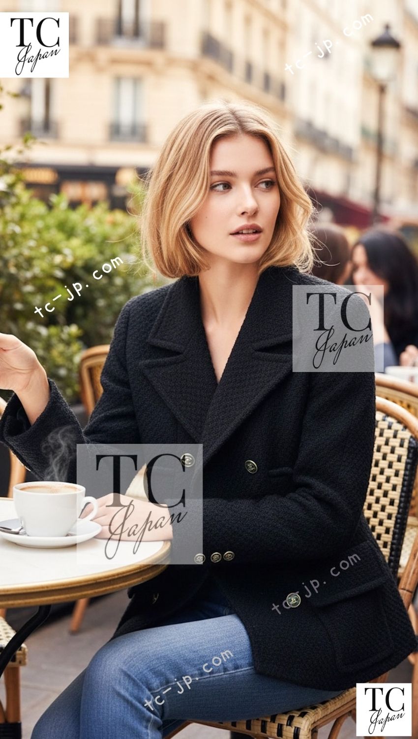 シャネル ジャケット コート CHANEL ブラック ウール ダブル 01A Black