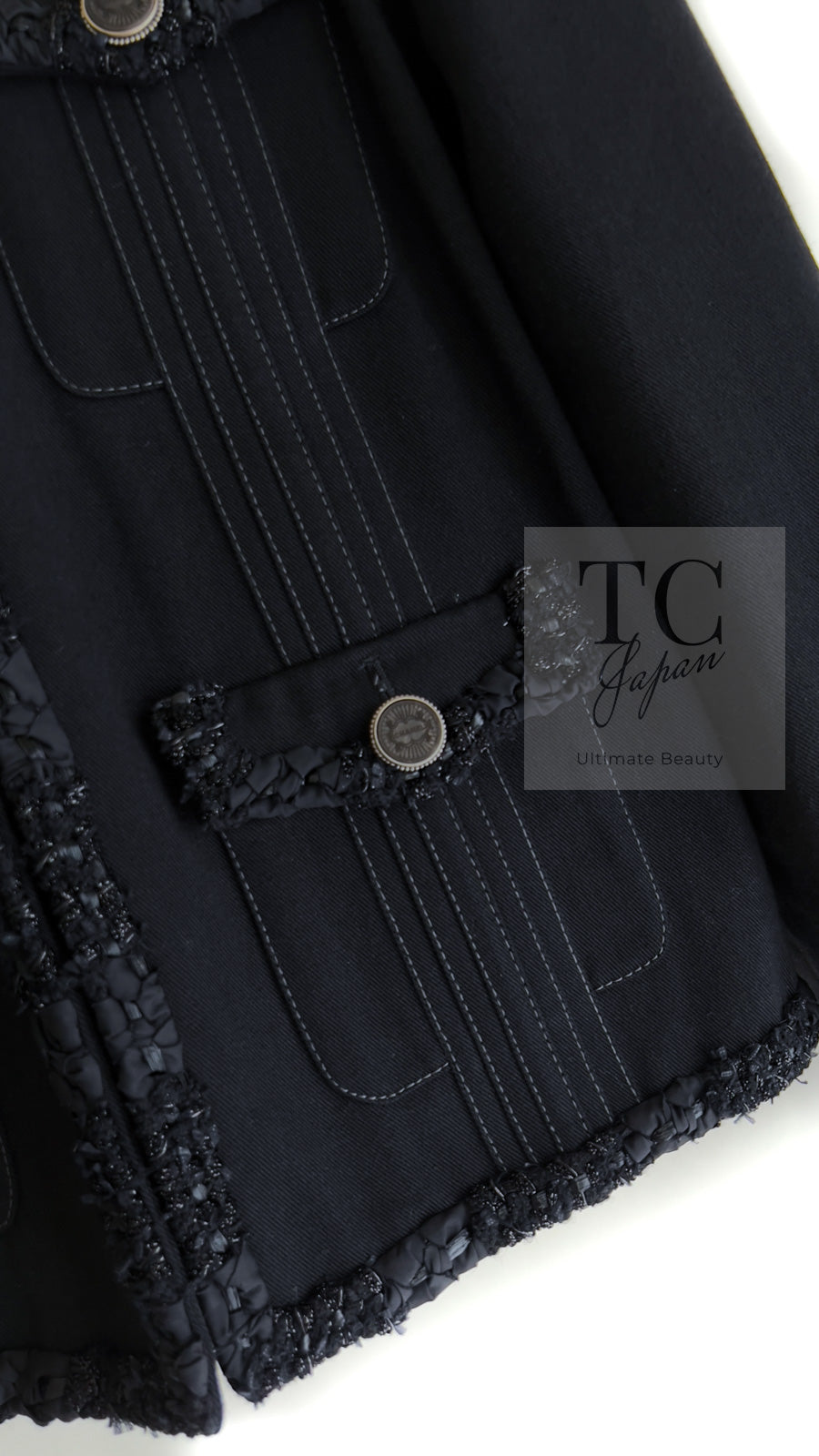 CHANEL 17C Black Cotton Denim Collarless Jacket 36 シャネル ブラック コットン デニム ノーカラー ジャケット 即発