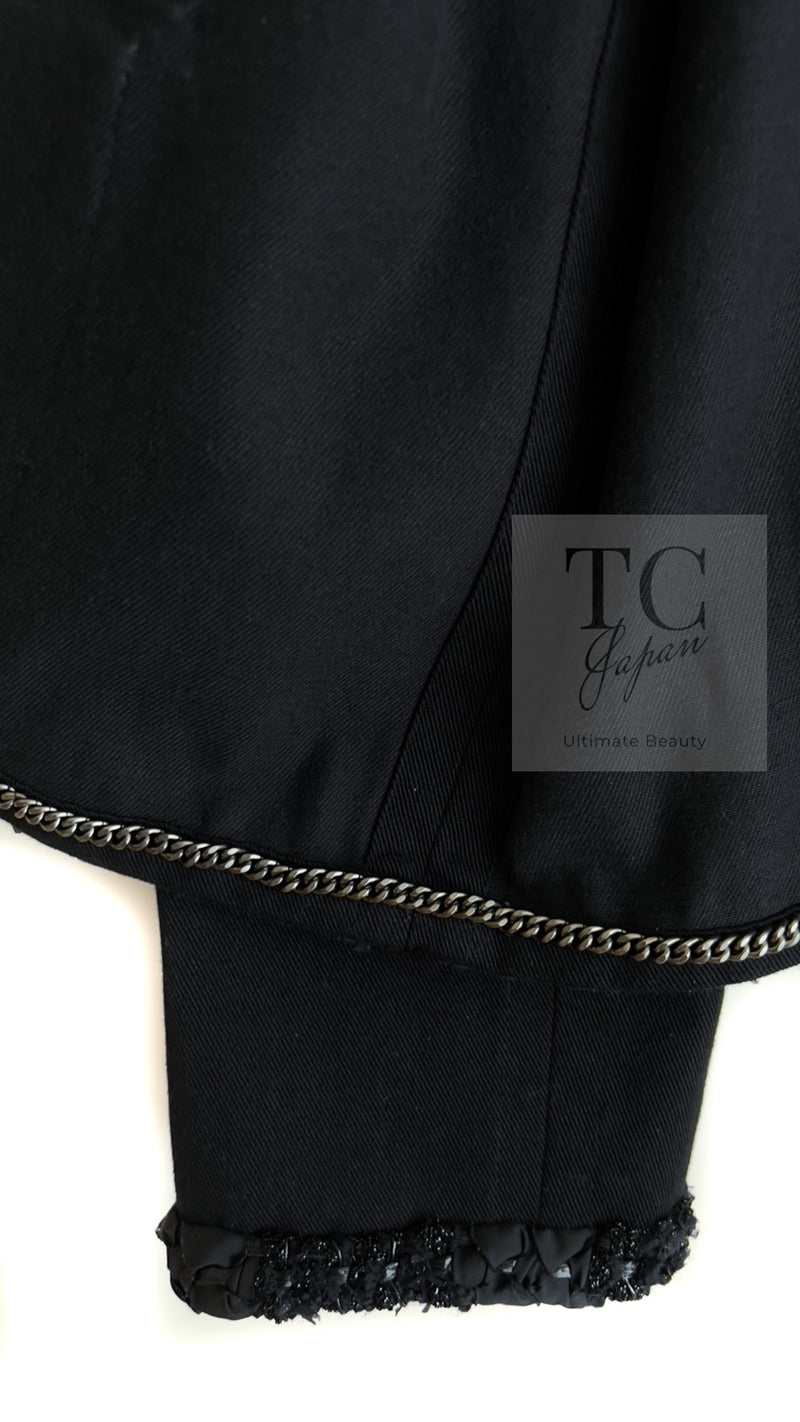 CHANEL 17C Black Cotton Denim Collarless Jacket 36 シャネル ブラック コットン デニム ノーカラー ジャケット 即発