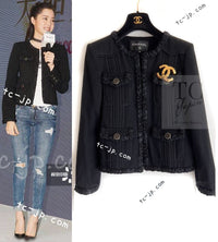CHANEL 17C Black Cotton Denim Collarless Jacket 34 36 シャネル ブラック コットン デニム ノーカラー ジャケット 即発
