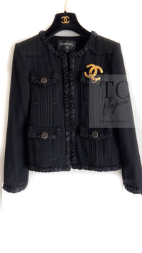 CHANEL 17C Black Cotton Denim Collarless Jacket 36 シャネル ブラック コットン デニム ノーカラー ジャケット 即発