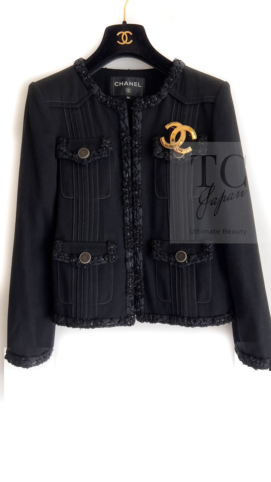 CHANEL 17C Black Cotton Denim Collarless Jacket 36 シャネル ブラック コットン デニム ノーカラー ジャケット 即発