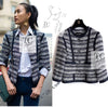 CHANEL 13S Navy White Gray Stripe Cotton Tweed Jacket 36 シャネル ネイビー ホワイト グレー ストライプ コットン ツイード ジャケット 即発