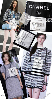 CHANEL 13S Navy White Gray Stripe Cotton Tweed Jacket 36 シャネル ネイビー ホワイト グレー ストライプ コットン ツイード ジャケット 即発