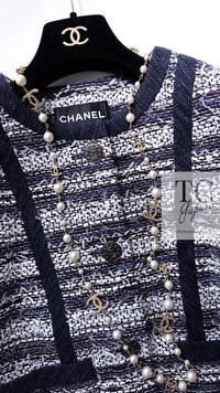 CHANEL 13S Navy White Gray Stripe Cotton Tweed Jacket 36 シャネル ネイビー ホワイト グレー ストライプ コットン ツイード ジャケット 即発