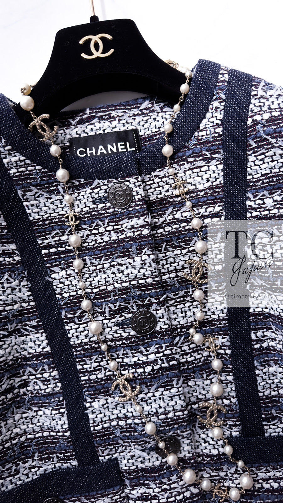 CHANEL 13S Navy White Gray Stripe Cotton Tweed Jacket 36 シャネル ネイビー ホワイト グレー ストライプ コットン ツイード ジャケット 即発