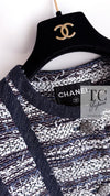 CHANEL 13S Navy White Gray Stripe Cotton Tweed Jacket 36 シャネル ネイビー ホワイト グレー ストライプ コットン ツイード ジャケット 即発