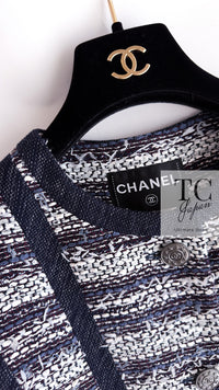 CHANEL 13S Navy White Gray Stripe Cotton Tweed Jacket 36 シャネル ネイビー ホワイト グレー ストライプ コットン ツイード ジャケット 即発
