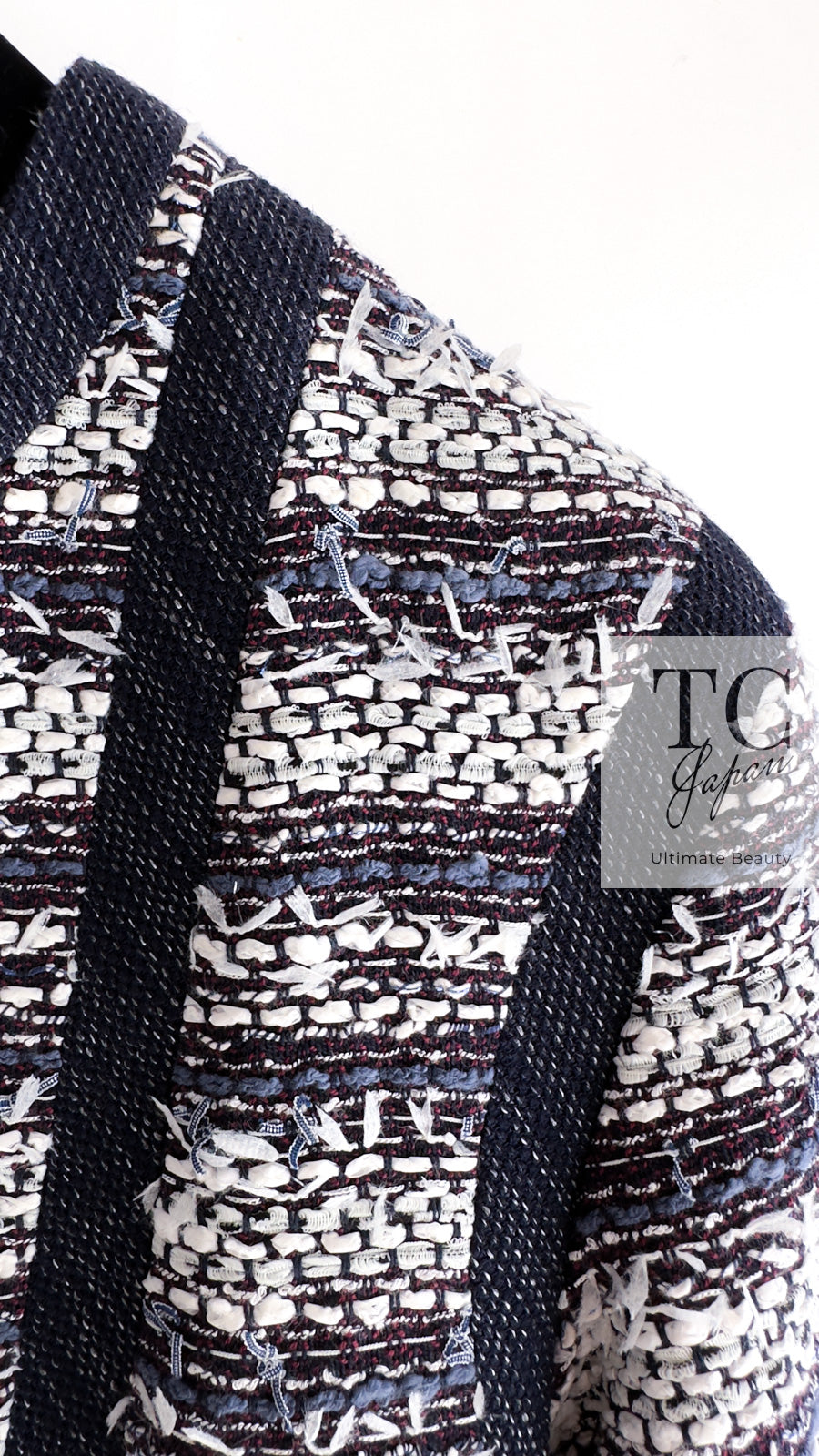 シャネル ジャケット CHANEL ネイビー ホワイト グレー ストライプ