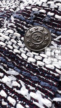 CHANEL 13S Navy White Gray Stripe Cotton Tweed Jacket 36 シャネル ネイビー ホワイト グレー ストライプ コットン ツイード ジャケット 即発