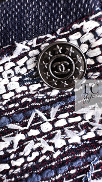 CHANEL 13S Navy White Gray Stripe Cotton Tweed Jacket 36 シャネル ネイビー ホワイト グレー ストライプ コットン ツイード ジャケット 即発