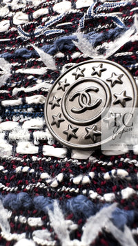 CHANEL 13S Navy White Gray Stripe Cotton Tweed Jacket 36 シャネル ネイビー ホワイト グレー ストライプ コットン ツイード ジャケット 即発