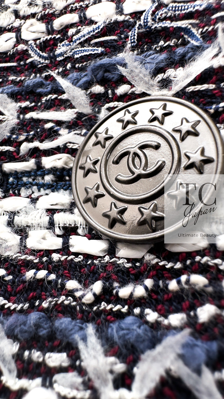 CHANEL 13S Navy White Gray Stripe Cotton Tweed Jacket 36 シャネル ネイビー ホワイト グレー ストライプ コットン ツイード ジャケット 即発