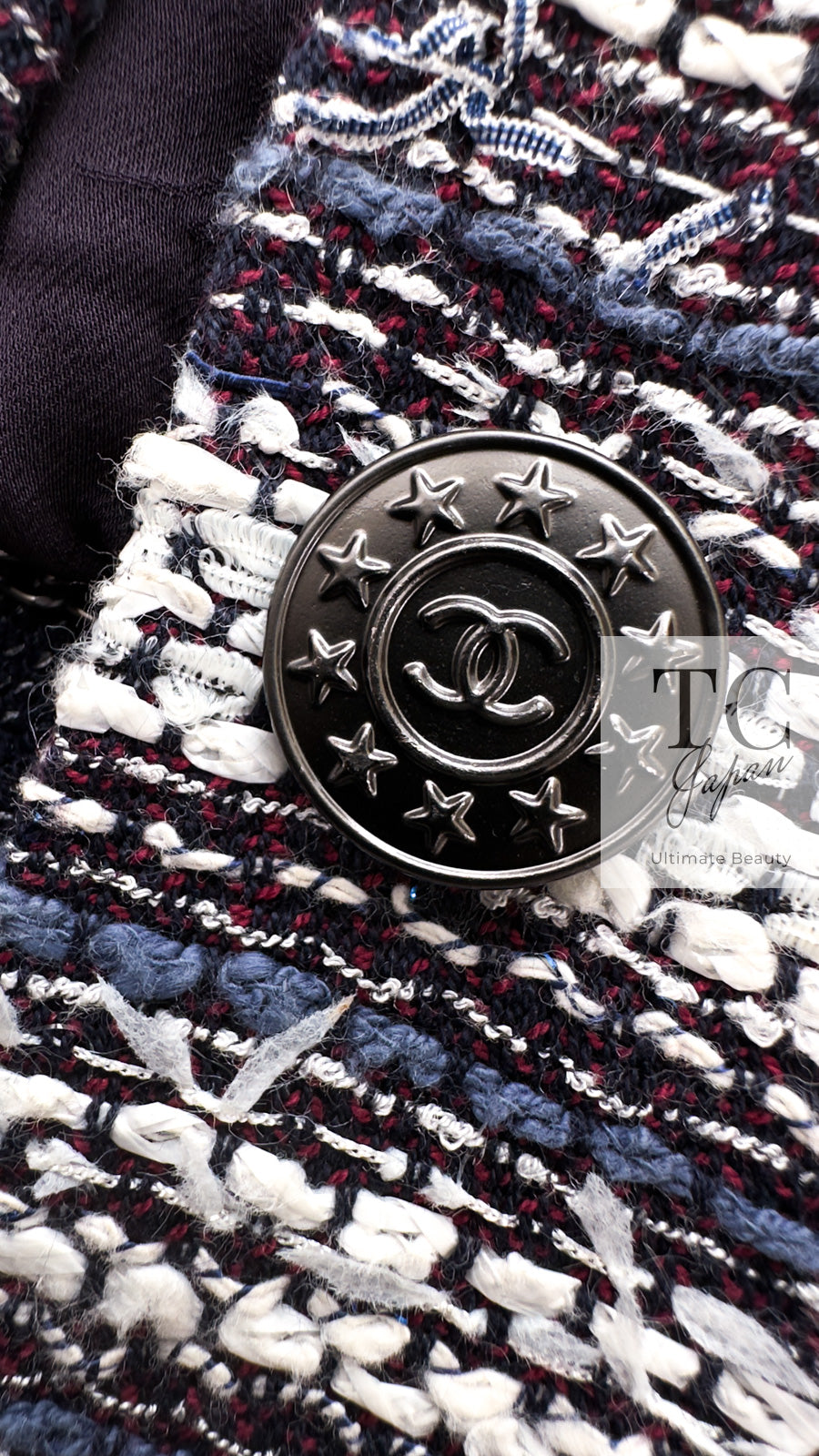 CHANEL 13S Navy White Gray Stripe Cotton Tweed Jacket 36 シャネル ネイビー ホワイト グレー ストライプ コットン ツイード ジャケット 即発