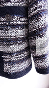 CHANEL 13S Navy White Gray Stripe Cotton Tweed Jacket 36 シャネル ネイビー ホワイト グレー ストライプ コットン ツイード ジャケット 即発