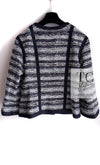 CHANEL 13S Navy White Gray Stripe Cotton Tweed Jacket 36 シャネル ネイビー ホワイト グレー ストライプ コットン ツイード ジャケット 即発