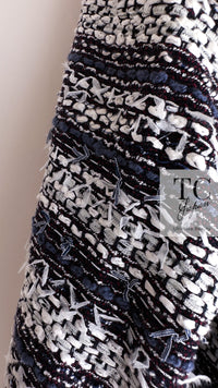 CHANEL 13S Navy White Gray Stripe Cotton Tweed Jacket 36 シャネル ネイビー ホワイト グレー ストライプ コットン ツイード ジャケット 即発