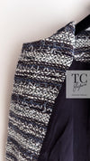 CHANEL 13S Navy White Gray Stripe Cotton Tweed Jacket 36 シャネル ネイビー ホワイト グレー ストライプ コットン ツイード ジャケット 即発