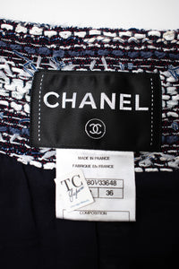 CHANEL 13S Navy White Gray Stripe Cotton Tweed Jacket 36 シャネル ネイビー ホワイト グレー ストライプ コットン ツイード ジャケット 即発