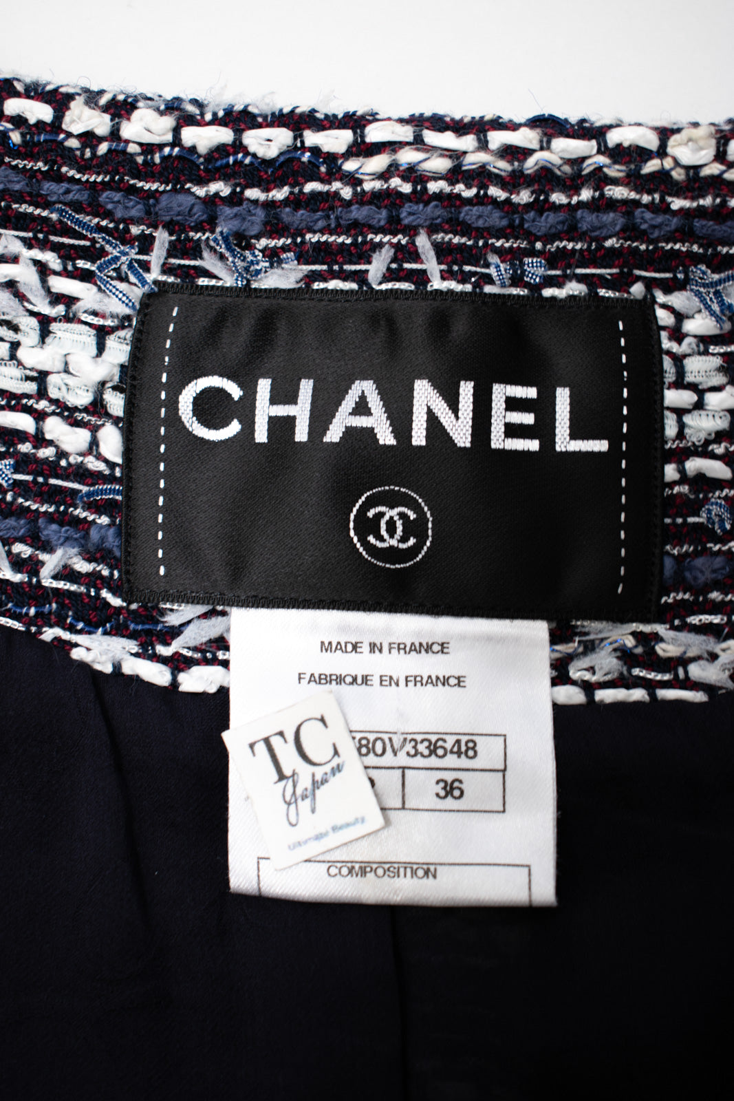 CHANEL 13S Navy White Gray Stripe Cotton Tweed Jacket 36 シャネル ネイビー ホワイト グレー ストライプ コットン ツイード ジャケット 即発