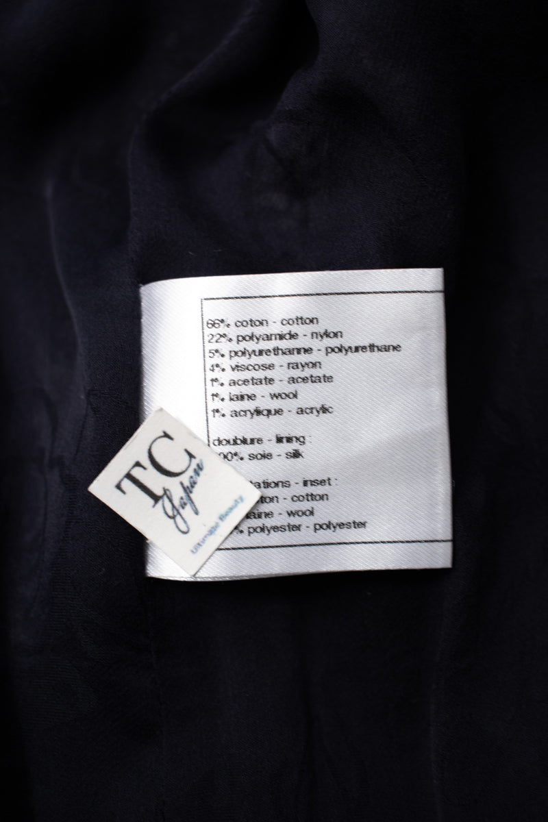 CHANEL 13S Navy White Gray Stripe Cotton Tweed Jacket 36 シャネル ネイビー ホワイト グレー ストライプ コットン ツイード ジャケット 即発