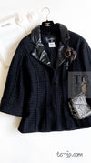 CHANEL 14A Black Leather Collar Zipup Wool Tweed Jacket 38 40 シャネル ブラック レザー襟 ジップアップ ウール ツイード ジャケット 即発