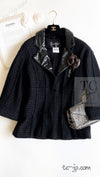 CHANEL 14A Black Leather Collar Zipup Wool Tweed Jacket 38 40 シャネル ブラック レザー襟 ジップアップ ウール ツイード ジャケット 即発