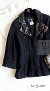 CHANEL 14A Black Leather Collar Zipup Wool Tweed Jacket 38 40 シャネル ブラック レザー襟 ジップアップ ウール ツイード ジャケット 即発