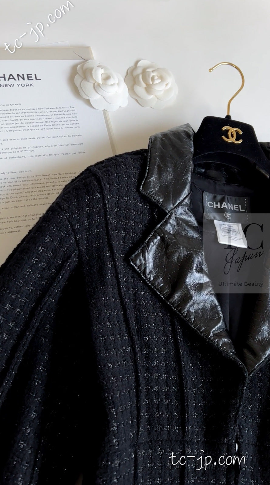CHANEL 14A Black Leather Collar Zipup Wool Tweed Jacket 38 40 シャネル ブラック レザー襟 ジップアップ ウール ツイード ジャケット 即発