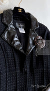 CHANEL 14A Black Leather Collar Zipup Wool Tweed Jacket 38 40 シャネル ブラック レザー襟 ジップアップ ウール ツイード ジャケット 即発