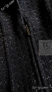 CHANEL 14A Black Leather Collar Zipup Wool Tweed Jacket 38 40 シャネル ブラック レザー襟 ジップアップ ウール ツイード ジャケット 即発