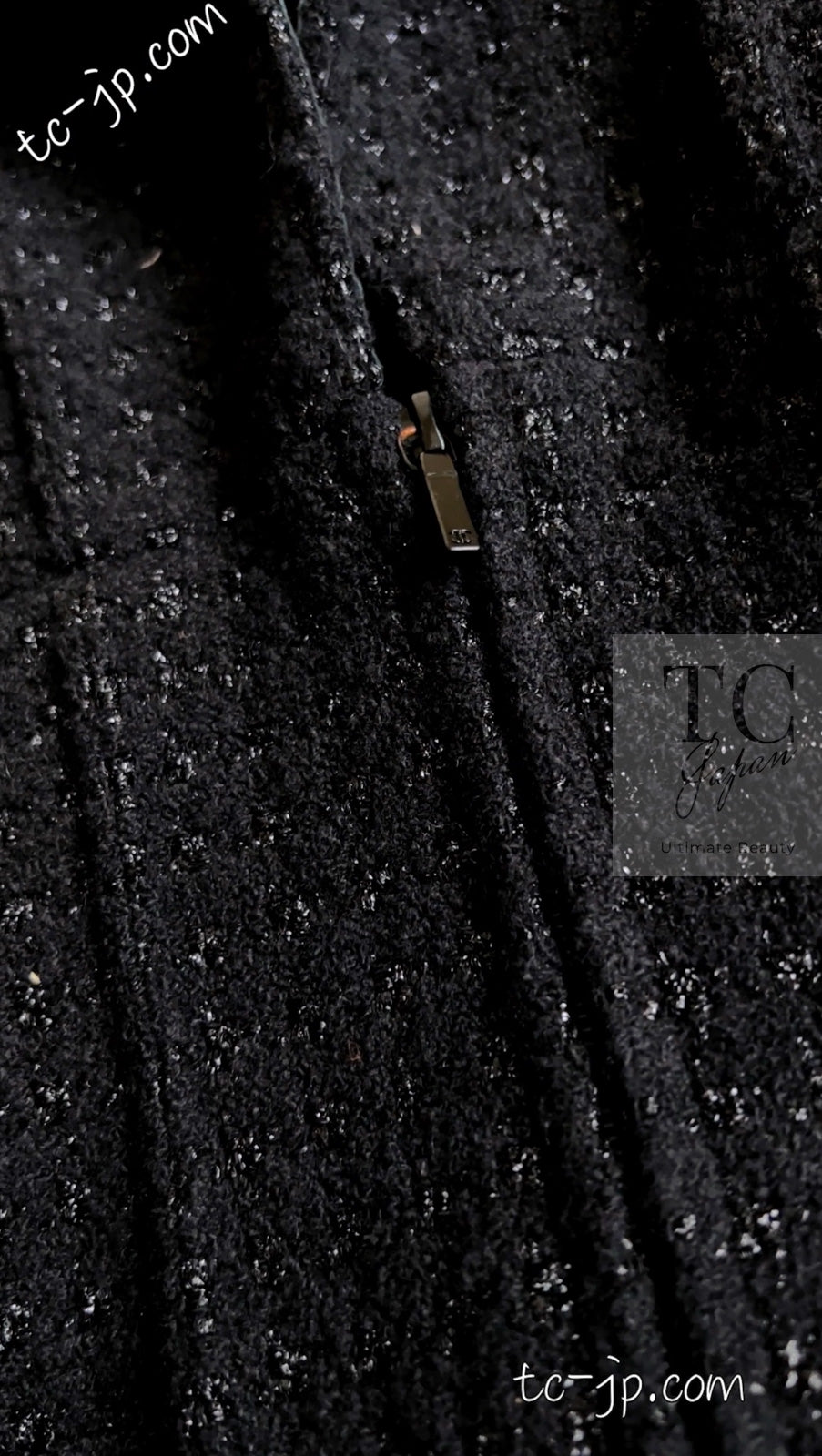 CHANEL 14A Black Leather Collar Zipup Wool Tweed Jacket 38 40 シャネル ブラック レザー襟 ジップアップ ウール ツイード ジャケット 即発