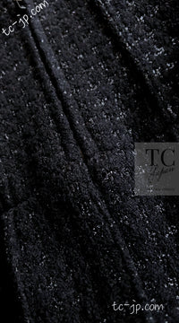 CHANEL 14A Black Leather Collar Zipup Wool Tweed Jacket 38 40 シャネル ブラック レザー襟 ジップアップ ウール ツイード ジャケット 即発