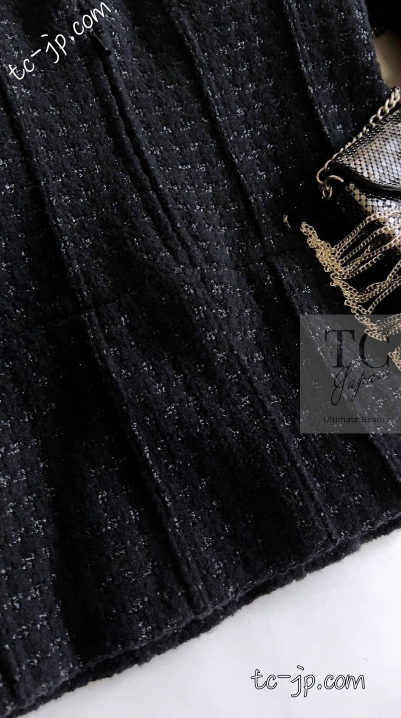 CHANEL 14A Black Leather Collar Zipup Wool Tweed Jacket 38 40 シャネル ブラック レザー襟 ジップアップ ウール ツイード ジャケット 即発