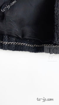 CHANEL 14A Black Leather Collar Zipup Wool Tweed Jacket 38 40 シャネル ブラック レザー襟 ジップアップ ウール ツイード ジャケット 即発