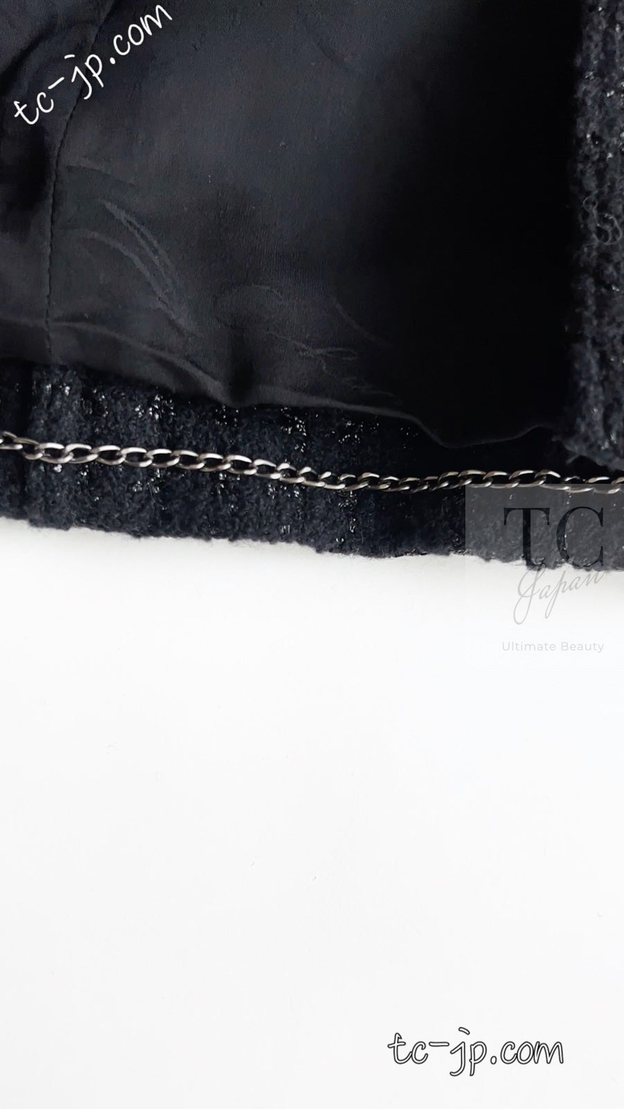 CHANEL 14A Black Leather Collar Zipup Wool Tweed Jacket 38 40 シャネル ブラック レザー襟 ジップアップ ウール ツイード ジャケット 即発