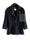 CHANEL 14A Black Leather Collar Zipup Wool Tweed Jacket 38 40 シャネル ブラック レザー襟 ジップアップ ウール ツイード ジャケット 即発