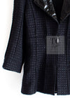 CHANEL 14A Black Leather Collar Zipup Wool Tweed Jacket 38 40 シャネル ブラック レザー襟 ジップアップ ウール ツイード ジャケット 即発