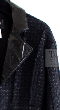 CHANEL 14A Black Leather Collar Zipup Wool Tweed Jacket 38 40 シャネル ブラック レザー襟 ジップアップ ウール ツイード ジャケット 即発