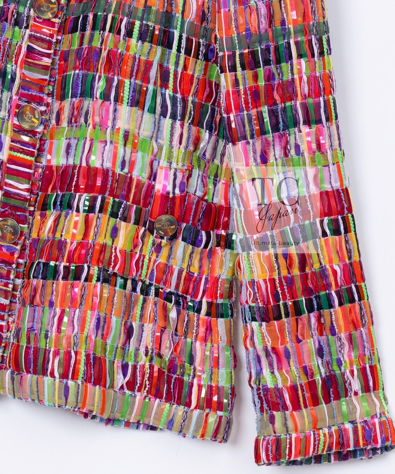CHANEL 16C Multicolor CC Button Collarless Jacket 36 シャネル マルチカラー ココボタン ノーカラー ジャケット 即発