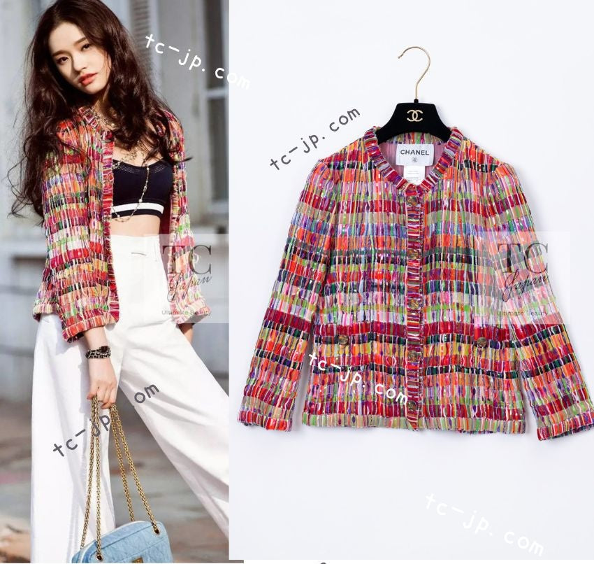 CHANEL 16C Multicolor CC Button Collarless Jacket 36 シャネル マルチカラー ココボタン ノーカラー ジャケット 即発