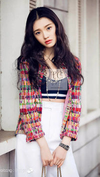 CHANEL 16C Multicolor CC Button Collarless Jacket 36 シャネル マルチカラー ココボタン ノーカラー ジャケット 即発