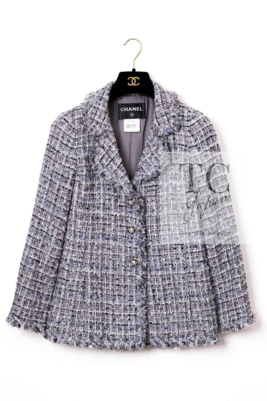 CHANEL 10S Gray Pearl Button Tweed Jacket 34 シャネル グレー パール ココボタン ツイード ジャケット 即発